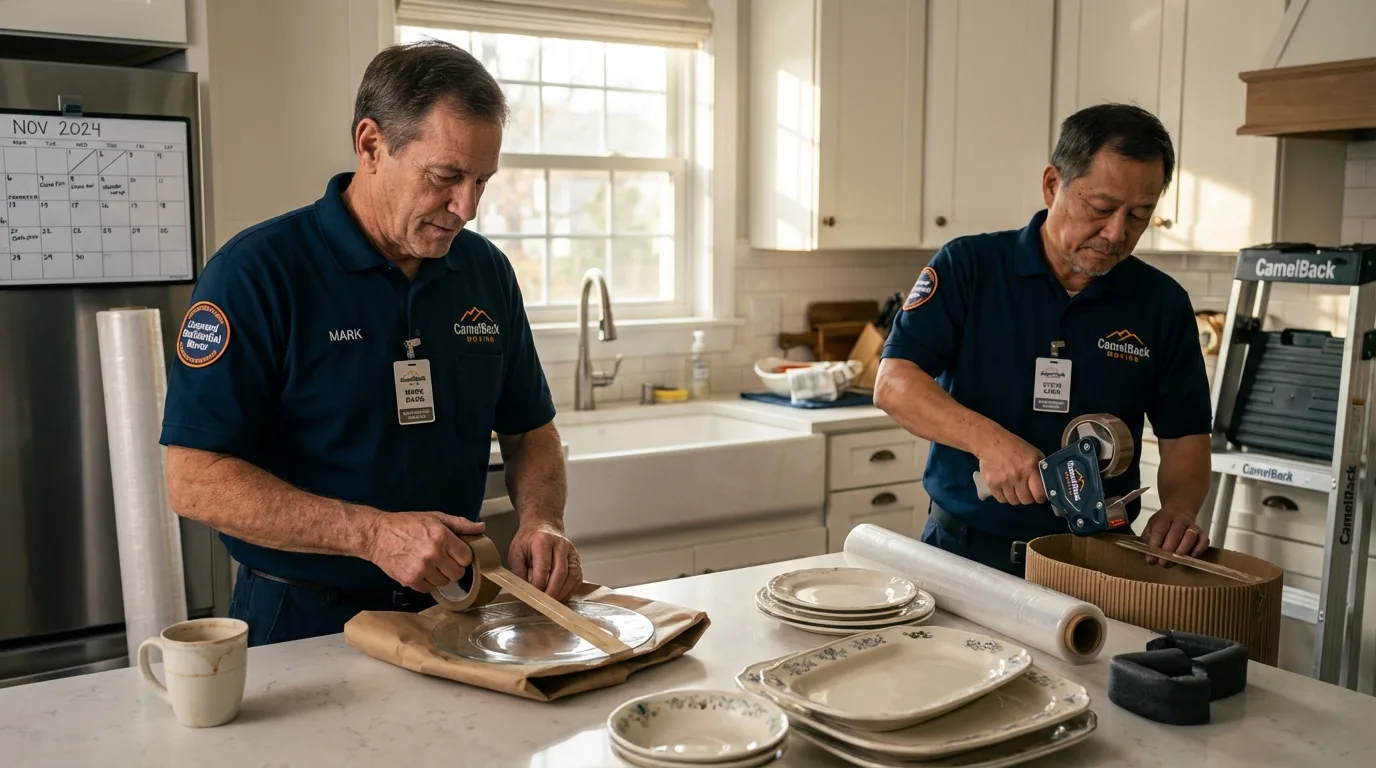 Professional crew packing kitchen dishware in Pineville, LA